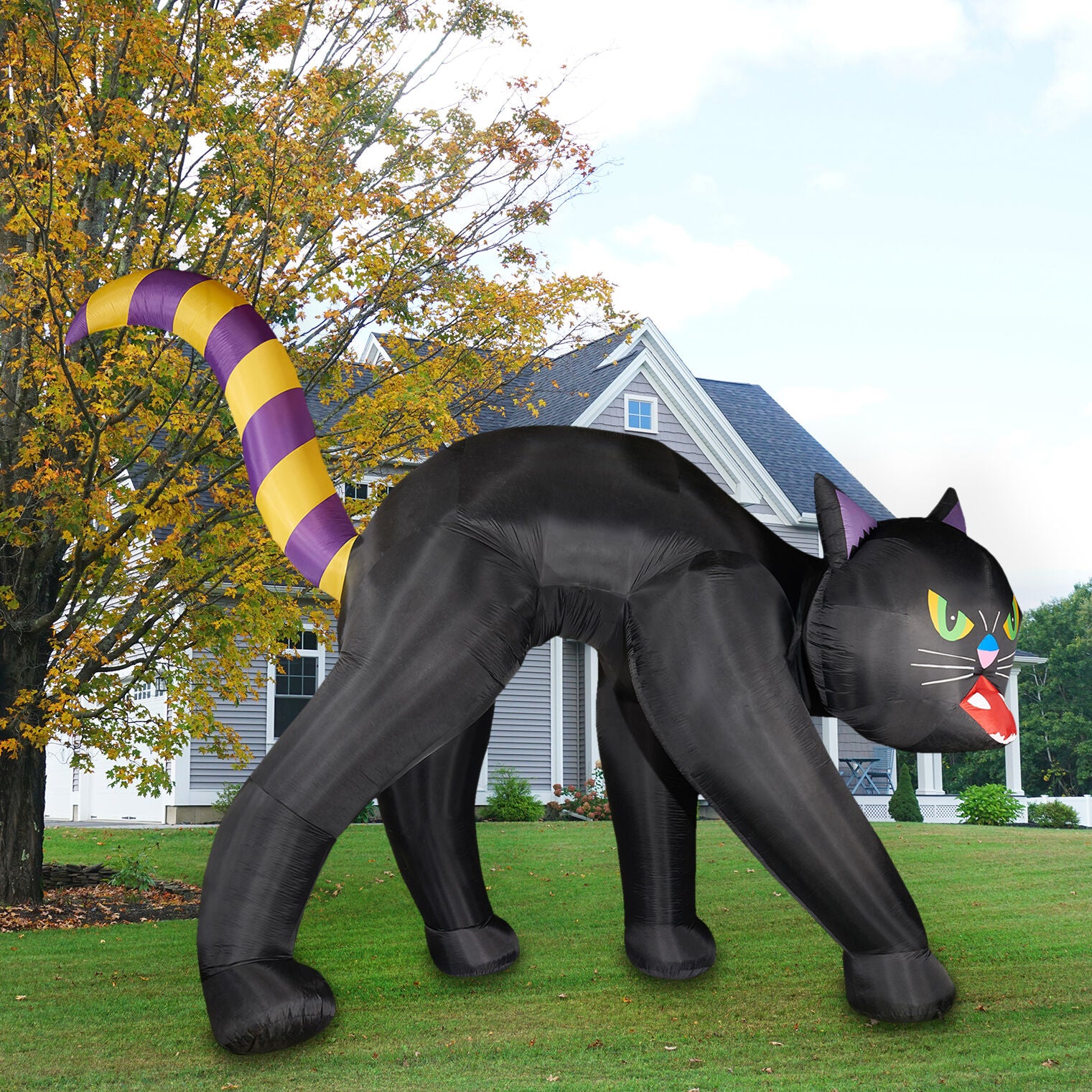 Haunted Hill Farm - 20-Ft. Outdoor Inflatable Black Cat with Lights - Black