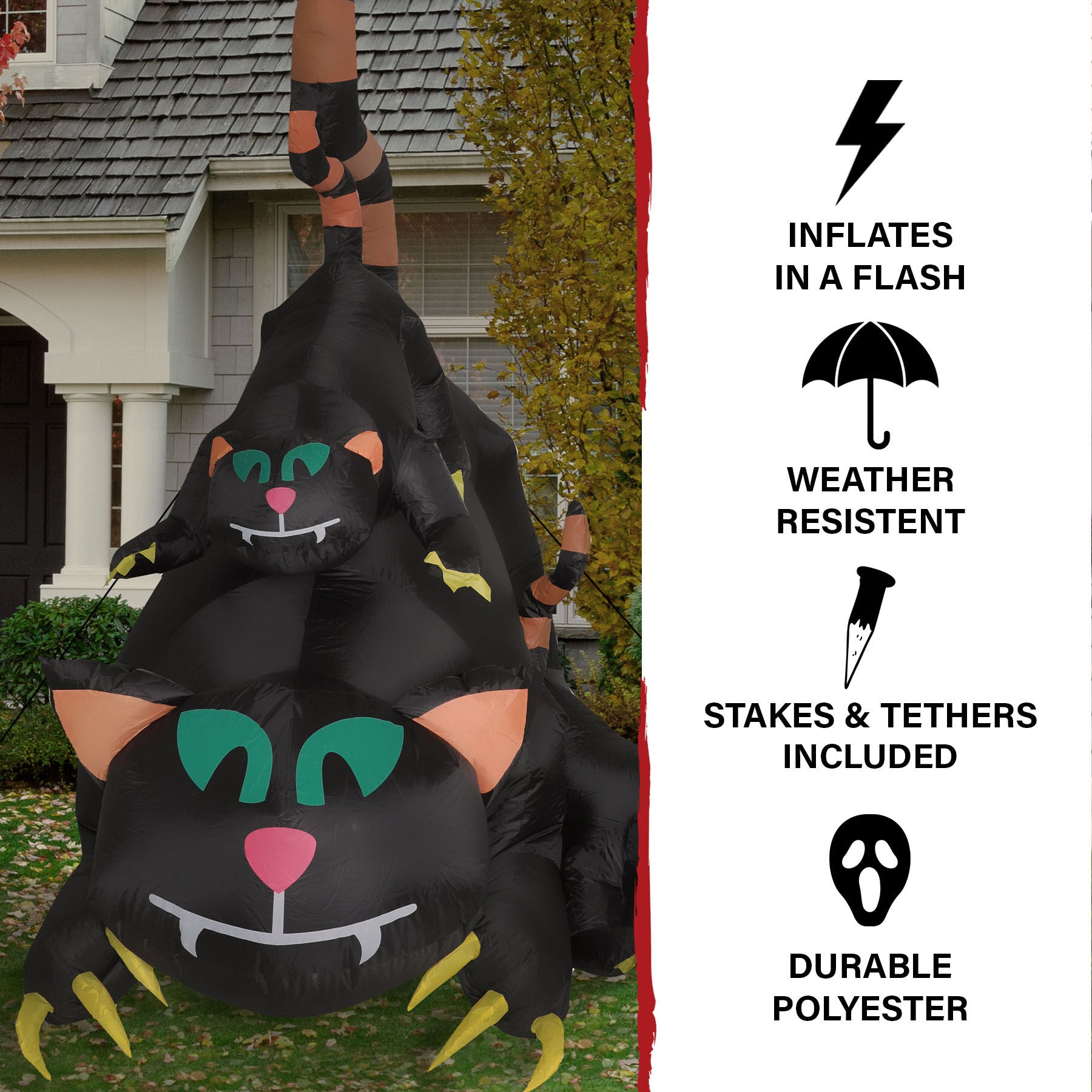 Haunted Hill Farm - 5-ft. Prelit Inflatable Black Cat Trio - Black