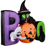 Haunted Hill Farm - 5-Ft. Inflatable Pre-Lit Boo Sign with Black Cat, Jack-O-Lantern, and Ghost - Multi