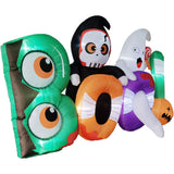 Haunted Hill Farm - 8-ft. Wide Prelit Inflatable Boo Sign with Reaper and Ghost - Black