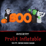 Haunted Hill Farm - 10-ft. Wide Prelit Inflatable Boo Sign with Vampire, Ghost, and Witch - Orange