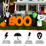 Haunted Hill Farm - 10-ft. Wide Prelit Inflatable Boo Sign with Vampire, Ghost, and Witch - Orange