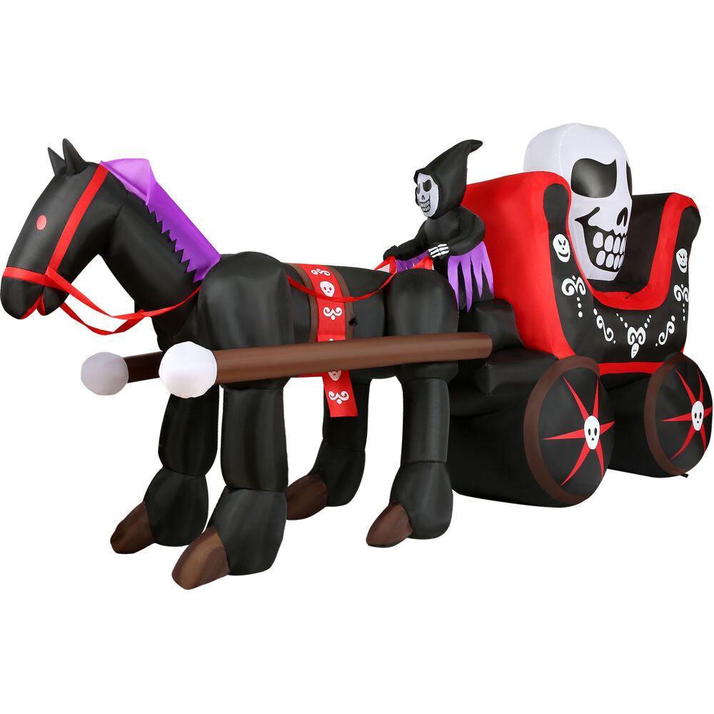 Haunted Hill Farm - 6-Ft.Tall Pre-Lit Inflatable Skull Carriage - Black