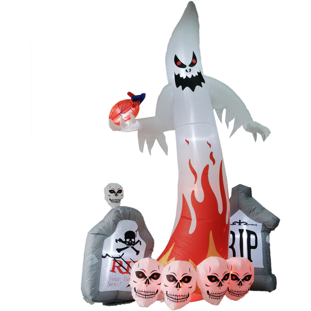 Haunted Hill Farm - 9-ft. Prelit Inflatable Graveyard Ghost with Skulls - Black