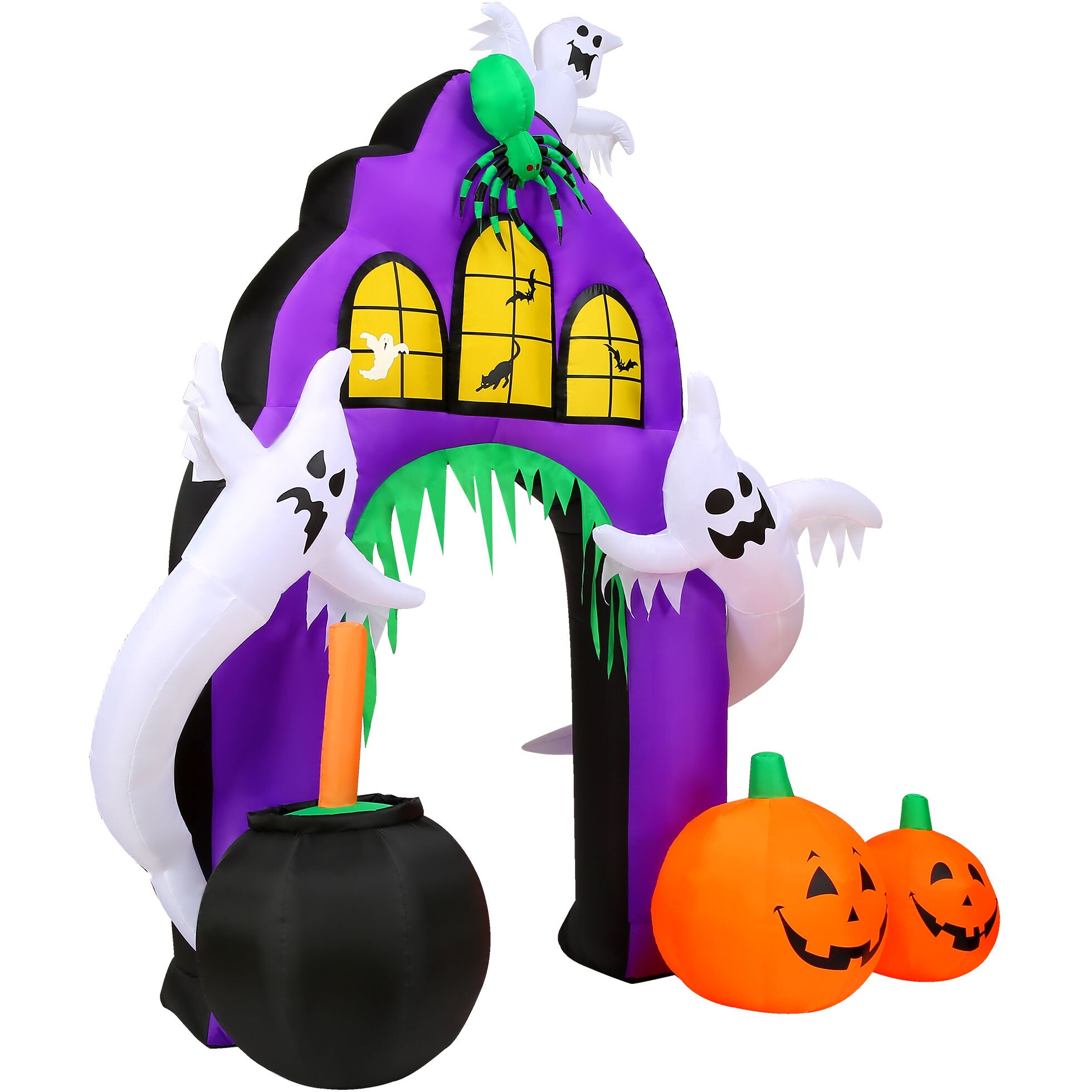 Haunted Hill Farm - 9-ft. Prelit Inflatable Haunted House Arch with Ghosts and Pumpkins - Black