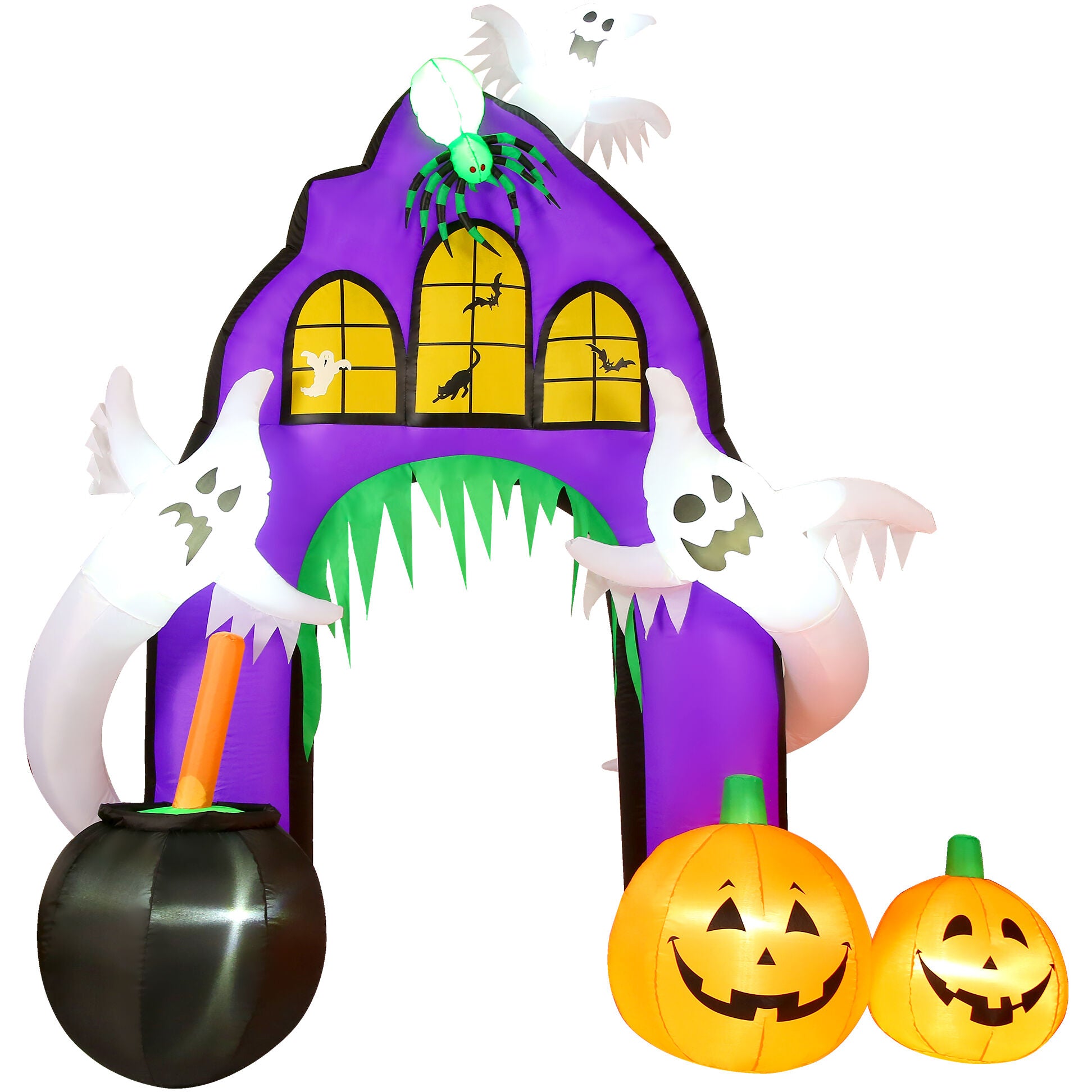 Haunted Hill Farm - 9-ft. Prelit Inflatable Haunted House Arch with Ghosts and Pumpkins - Black