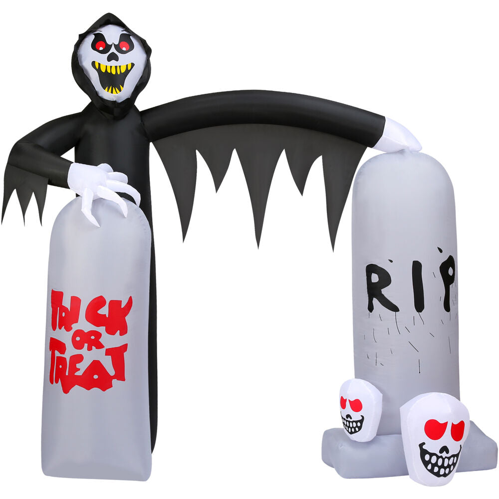 Haunted Hill Farm - 8-ft. Prelit Inflatable Grim Reaper with Tombstone Arch - Black