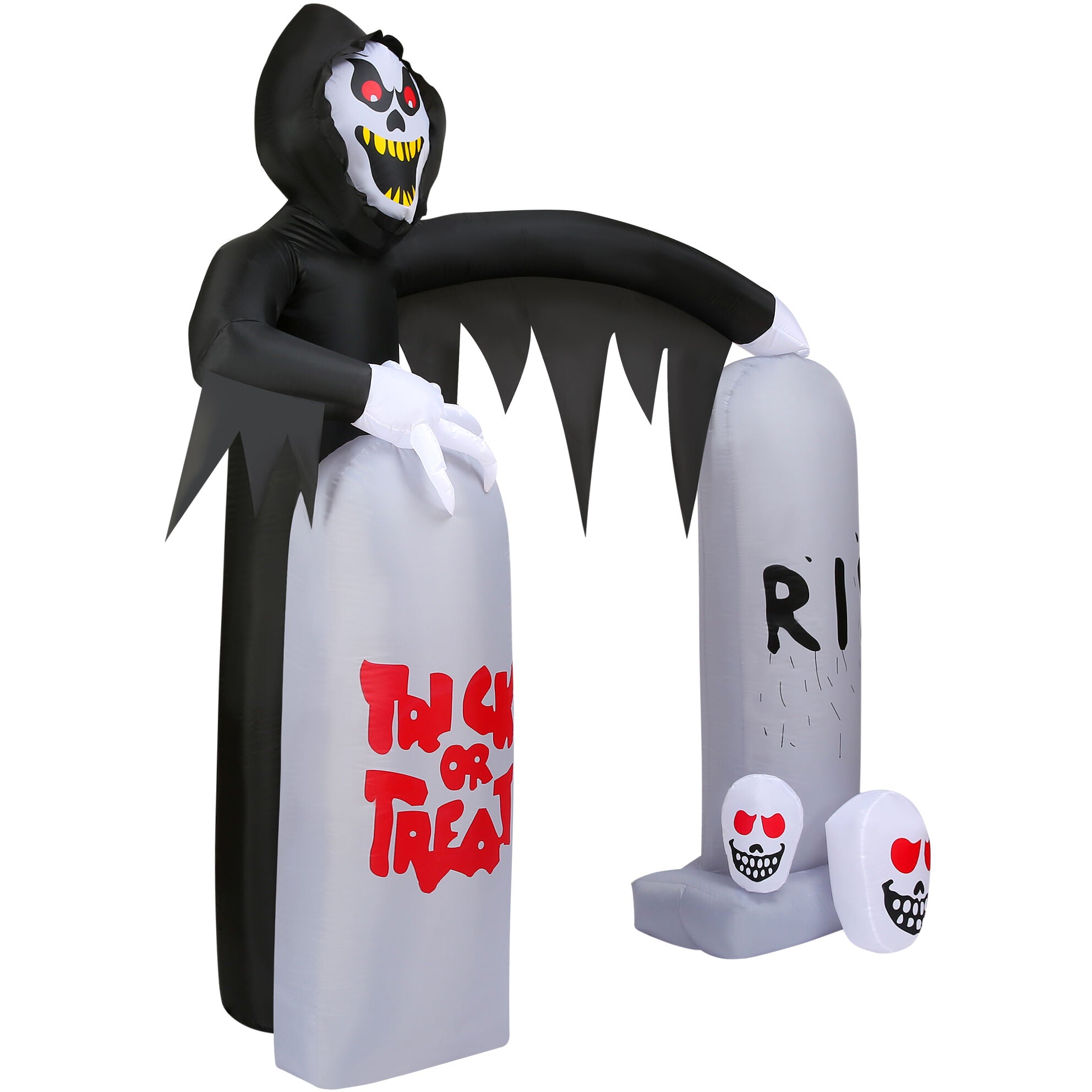 Haunted Hill Farm - 8-ft. Prelit Inflatable Grim Reaper with Tombstone Arch - Black