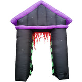 Haunted Hill Farm - 9-ft. Prelit Inflatable Haunted House Arch with Ghost, Tombstone, and Cauldron - Black