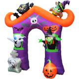 Haunted Hill Farm - 10.5-ft. Prelit Inflatable Haunted House Arch with Ghost, Witch, Black Cat - Black