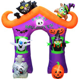 Haunted Hill Farm - 10.5-ft. Prelit Inflatable Haunted House Arch with Ghost, Witch, Black Cat - Black