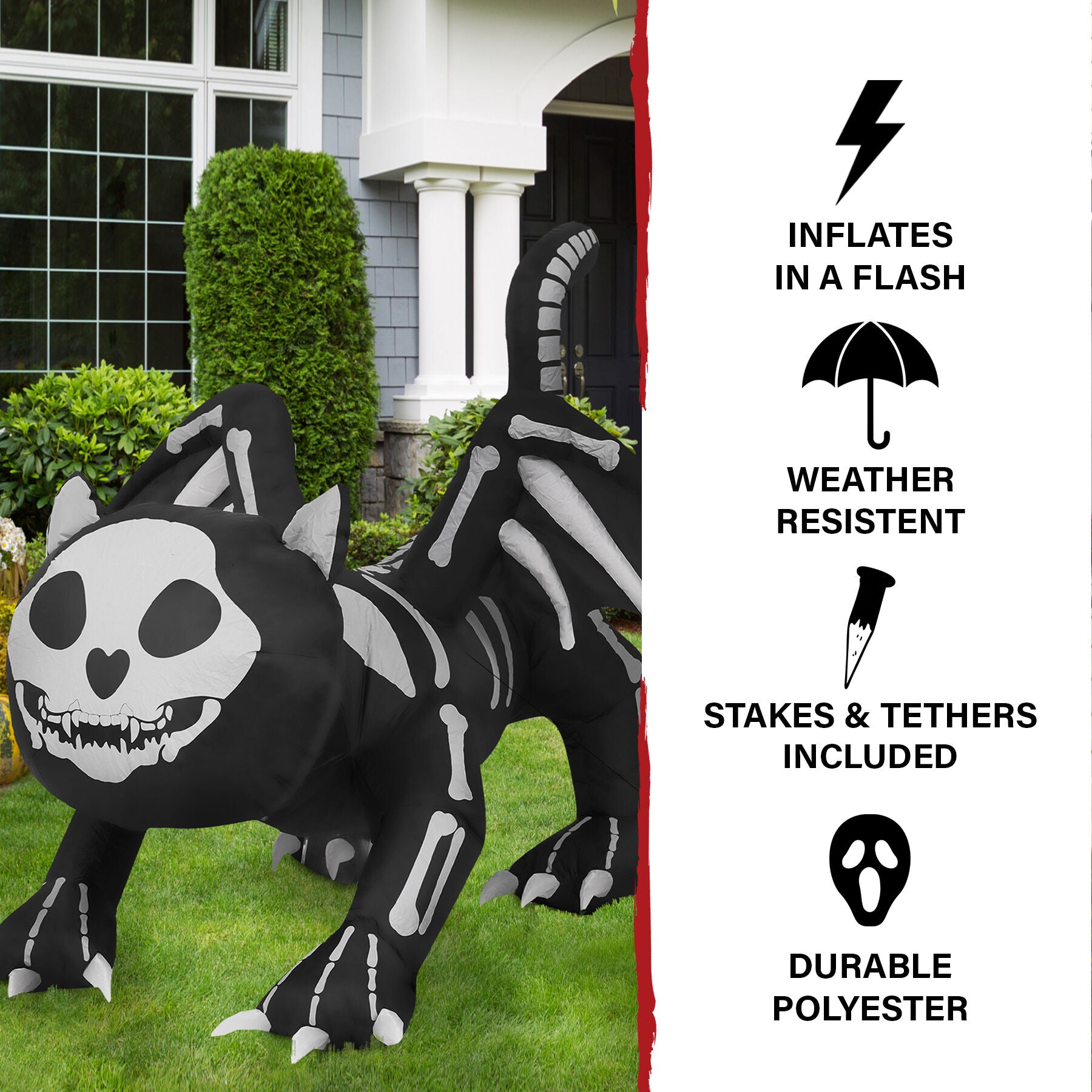 Haunted Hill Farm - 5.9-Ft. Wide Prelit Inflatable Skeleton Cat with Wings - Black