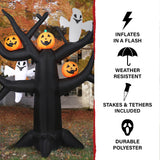 Haunted Hill Farm - 8-Ft. Pre-Lit Inflatable Spooky Tree with Ghosts and Pumpkins - Black