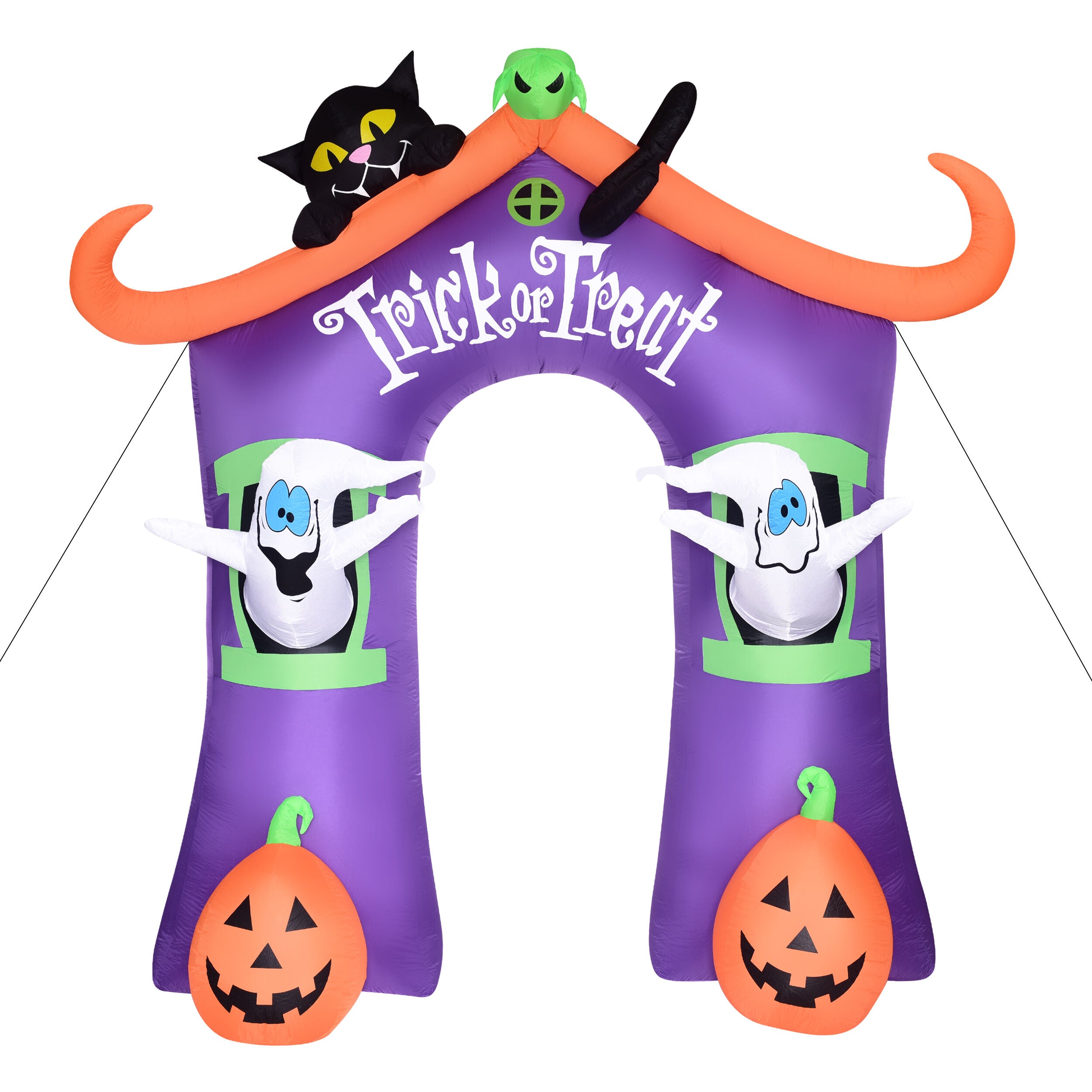 Haunted Hill Farm - 9-Ft. Inflatable Pre-Lit Trick or Treat Walkway Arch with Black Cat, Jack-O-Lantern, and Ghost - Purple