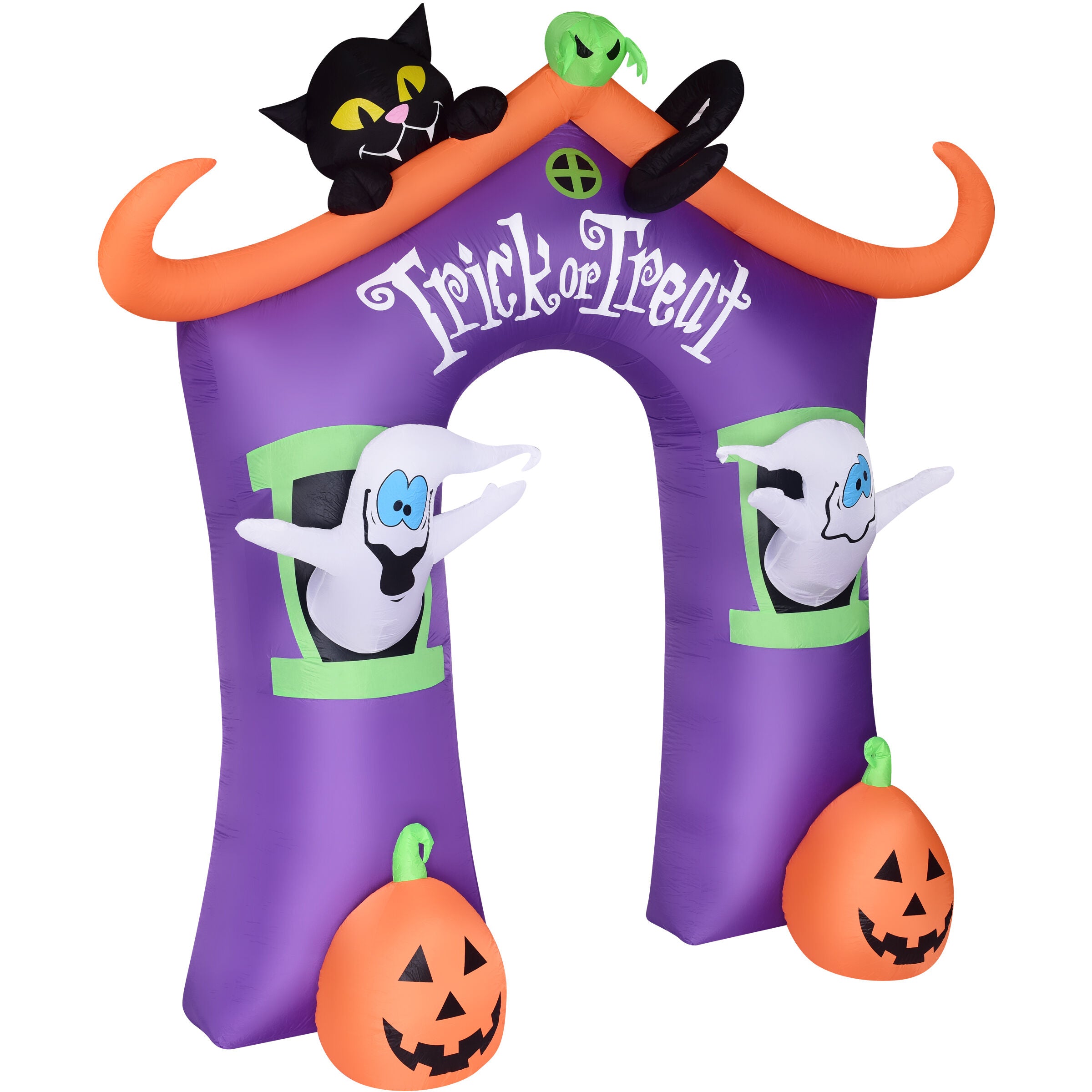 Haunted Hill Farm - 9-Ft. Inflatable Pre-Lit Trick or Treat Walkway Arch with Black Cat, Jack-O-Lantern, and Ghost - Purple