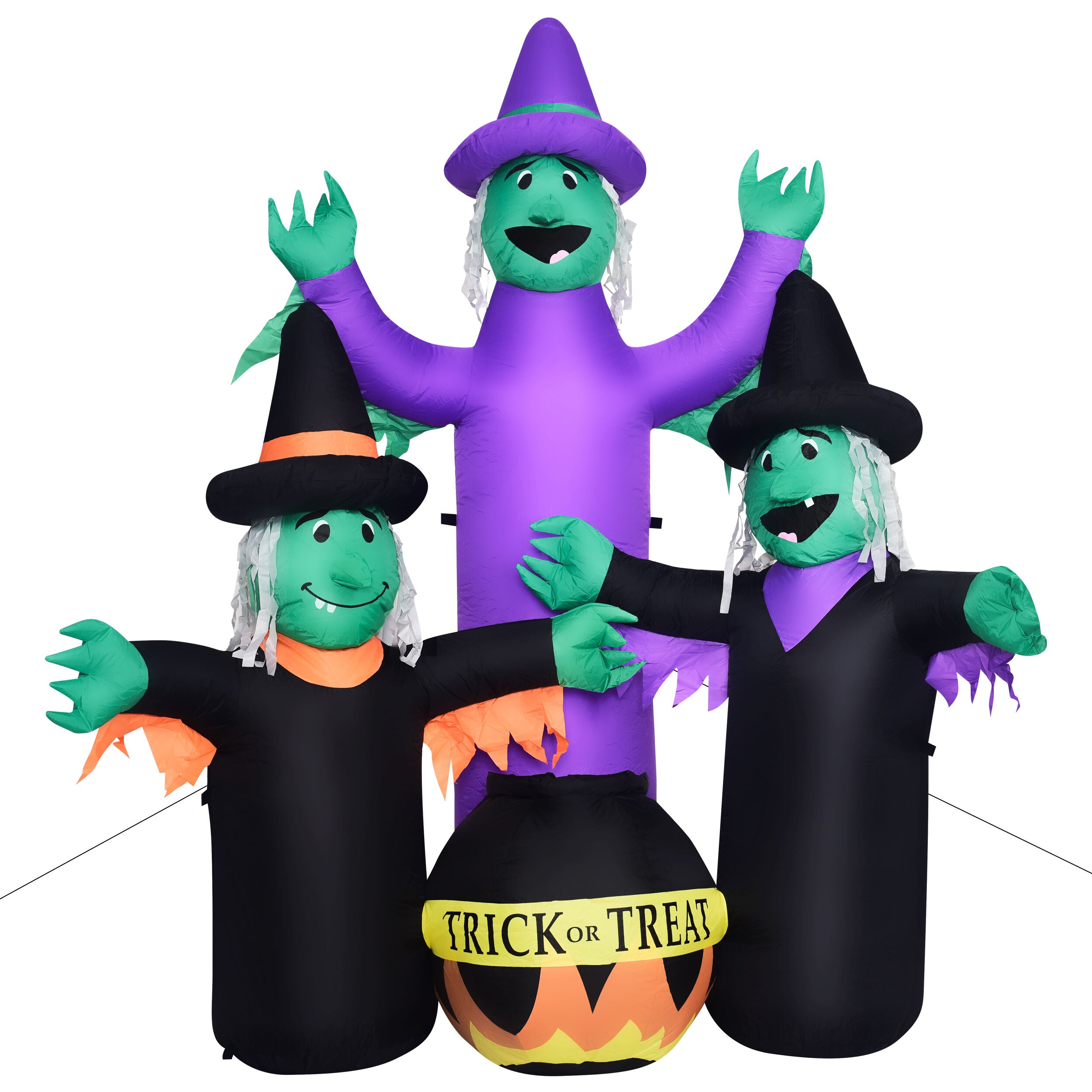 Haunted Hill Farm - 6-Ft. Inflatable Pre-Lit Brewing Witch Trio with Cauldron - Multi