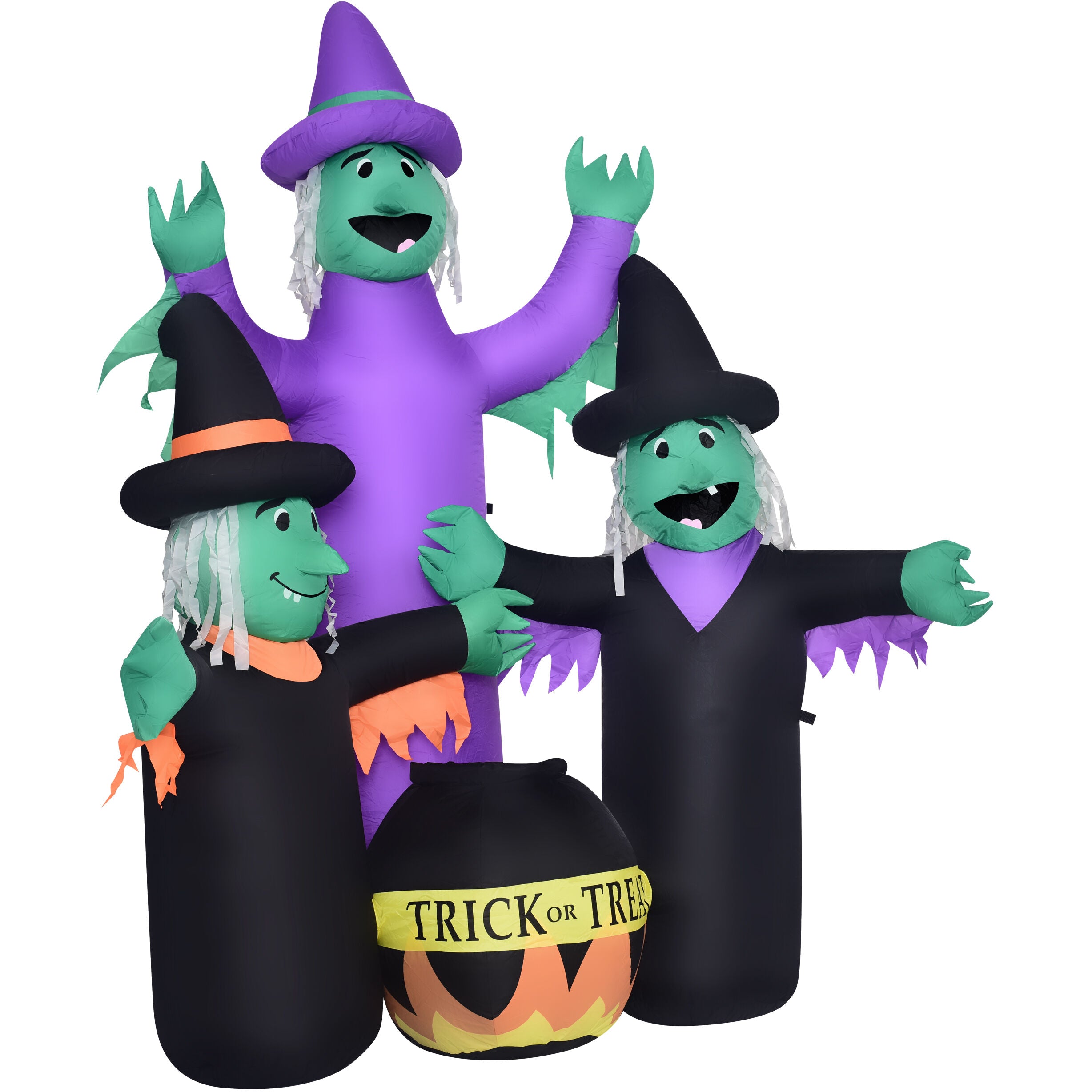 Haunted Hill Farm - 6-Ft. Inflatable Pre-Lit Brewing Witch Trio with Cauldron - Multi