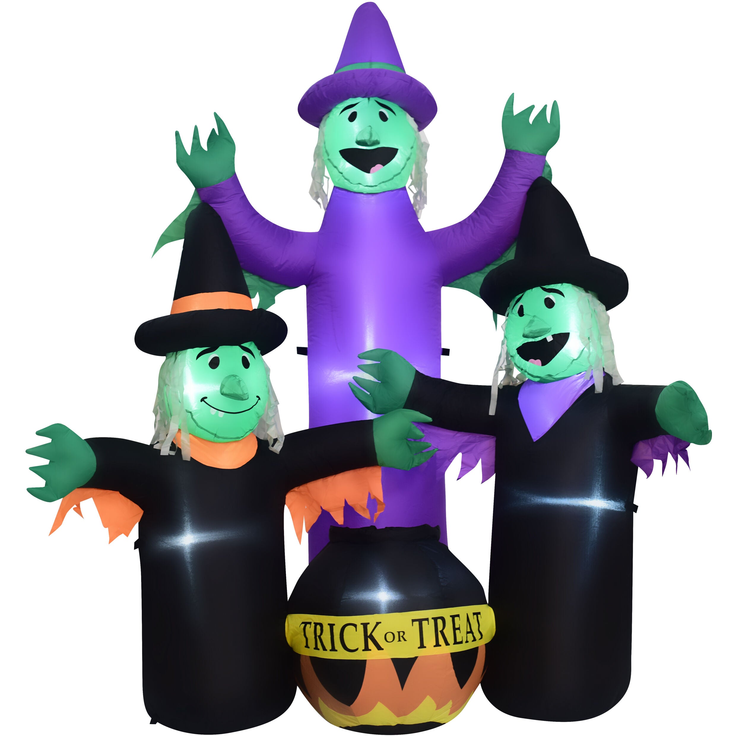 Haunted Hill Farm - 6-Ft. Inflatable Pre-Lit Brewing Witch Trio with Cauldron - Multi