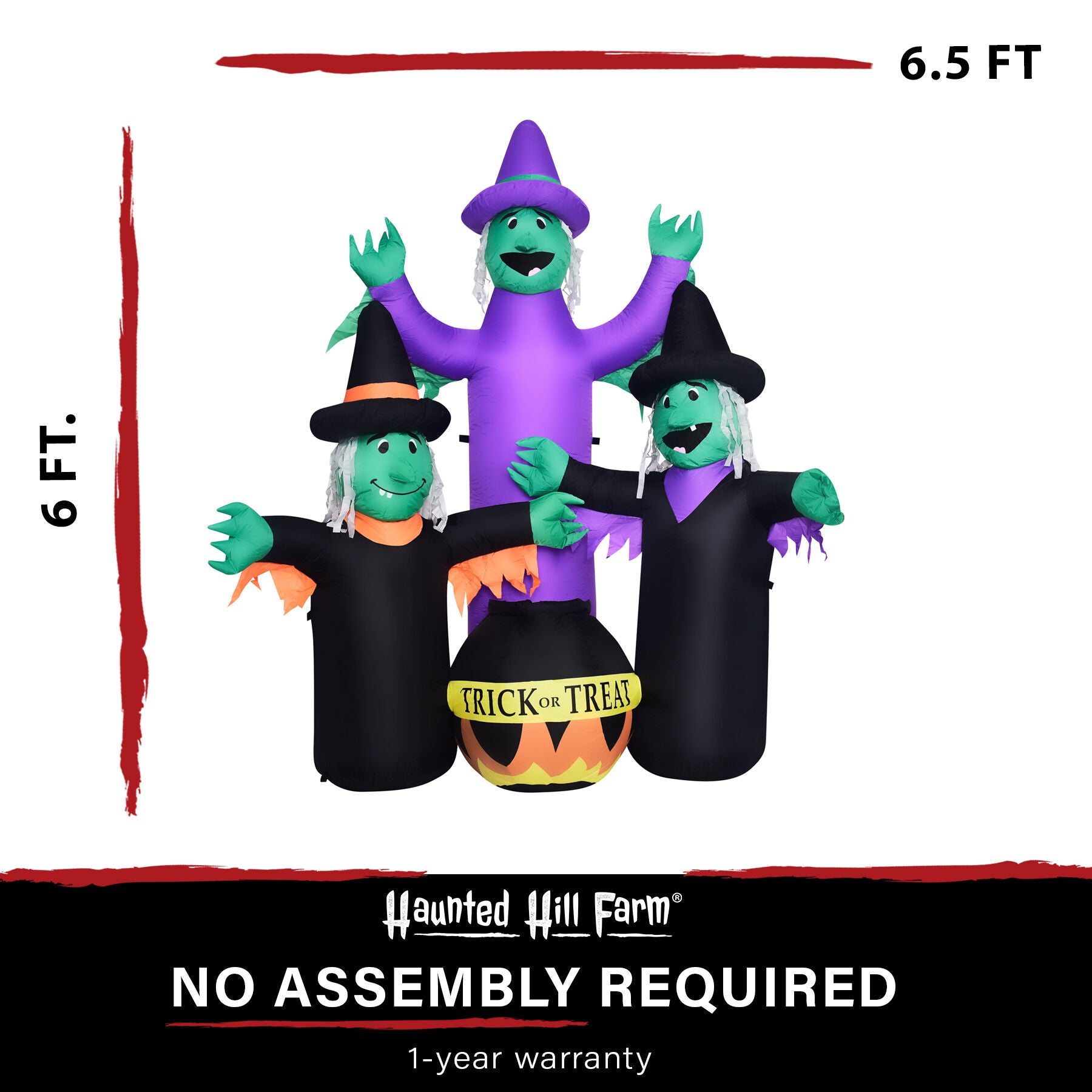 Haunted Hill Farm - 6-Ft. Inflatable Pre-Lit Brewing Witch Trio with Cauldron - Multi