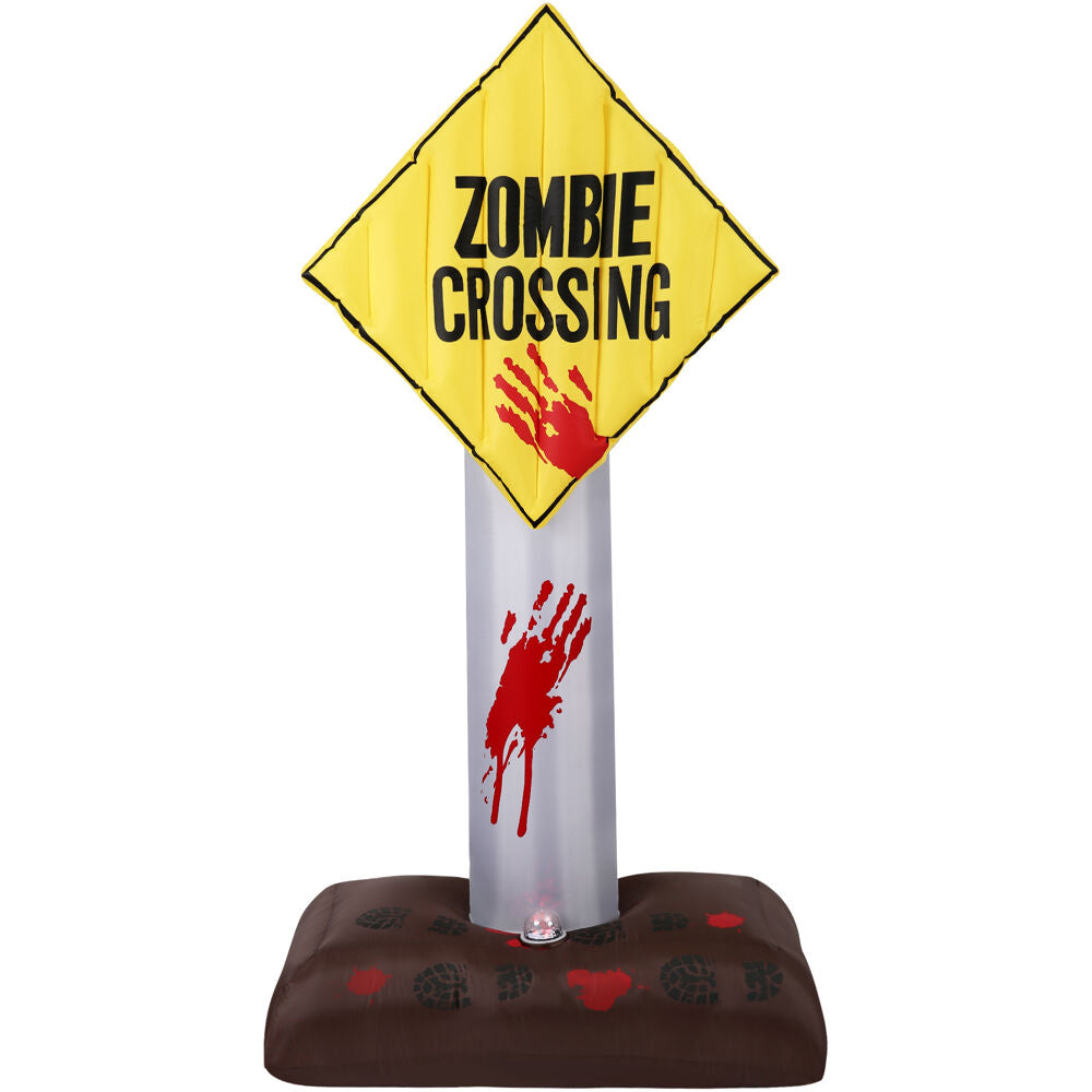 Haunted Hill Farm - 6-ft. Prelit Inflatable Zombie Crossing Sign - Yellow