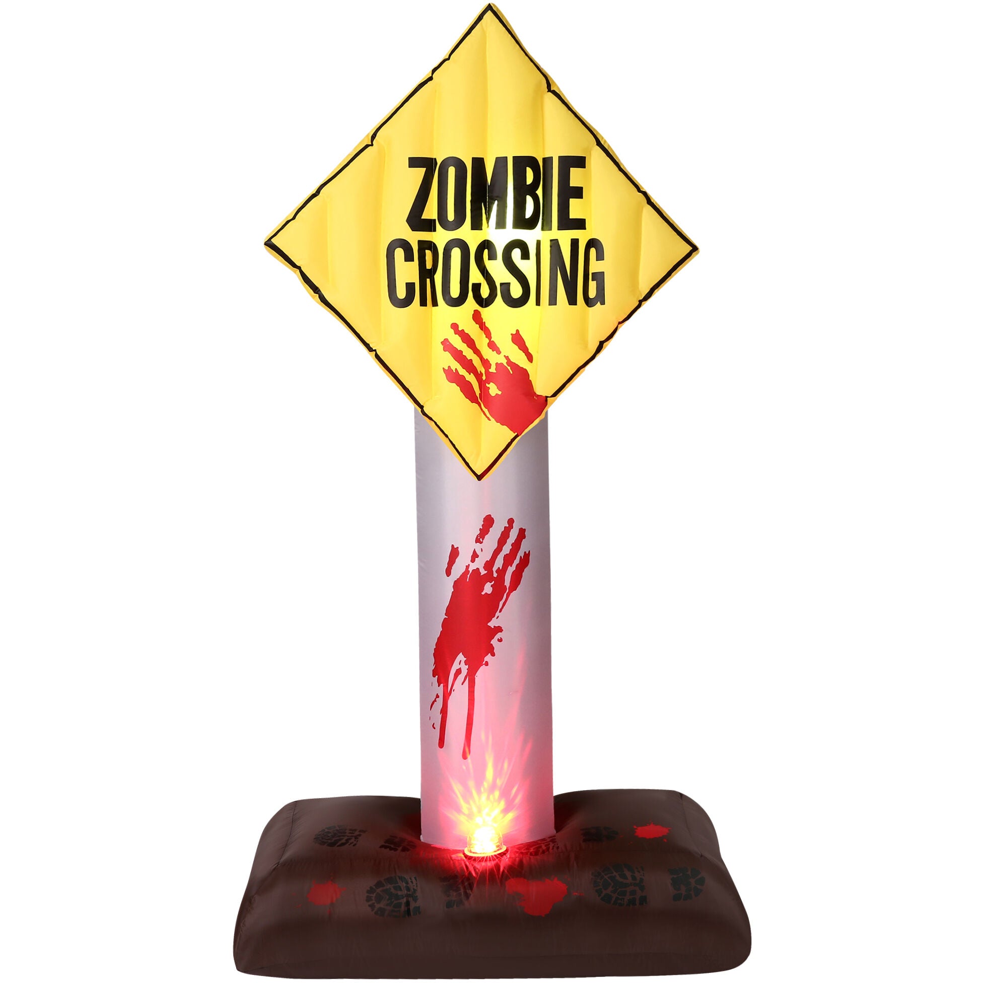 Haunted Hill Farm - 6-ft. Prelit Inflatable Zombie Crossing Sign - Yellow