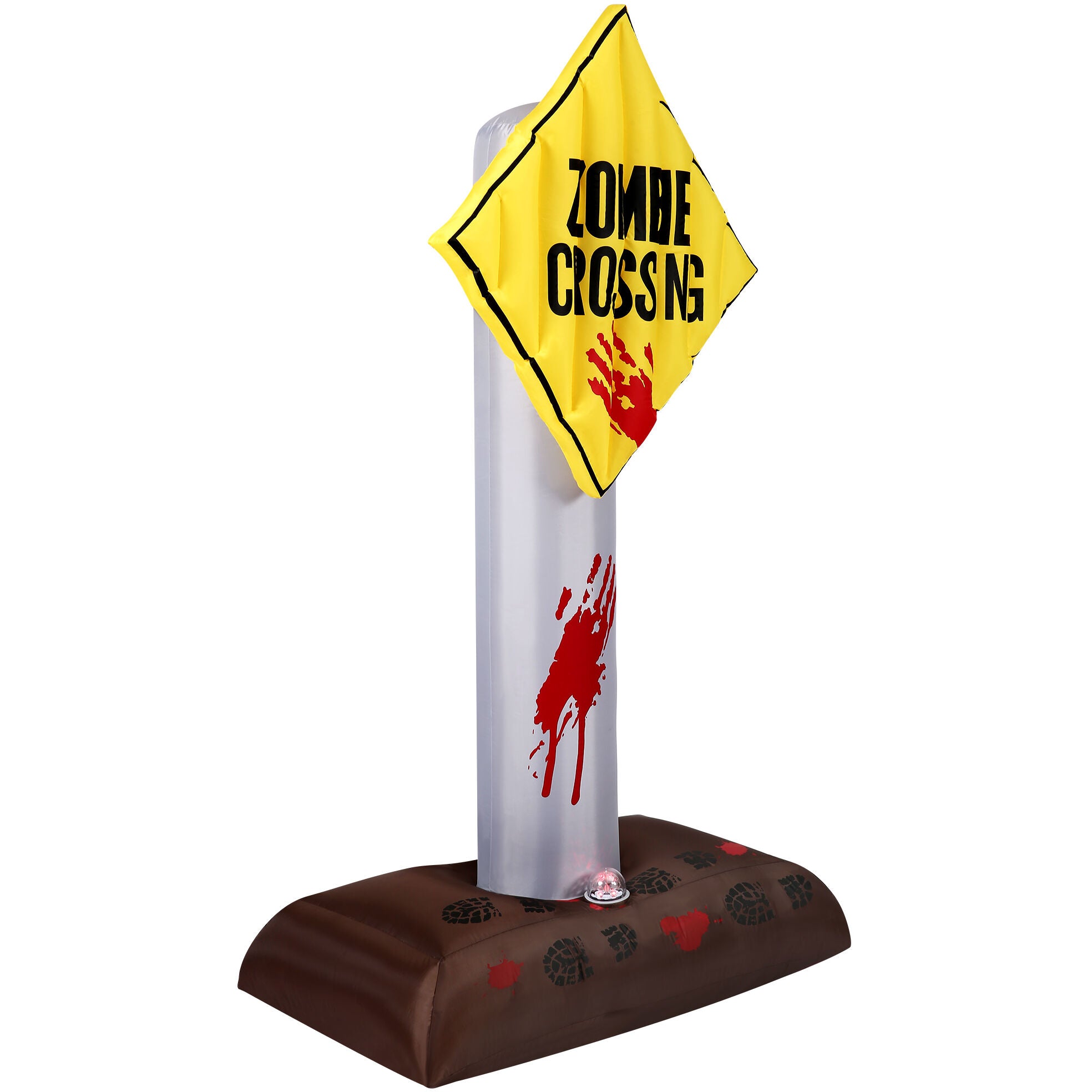 Haunted Hill Farm - 6-ft. Prelit Inflatable Zombie Crossing Sign - Yellow