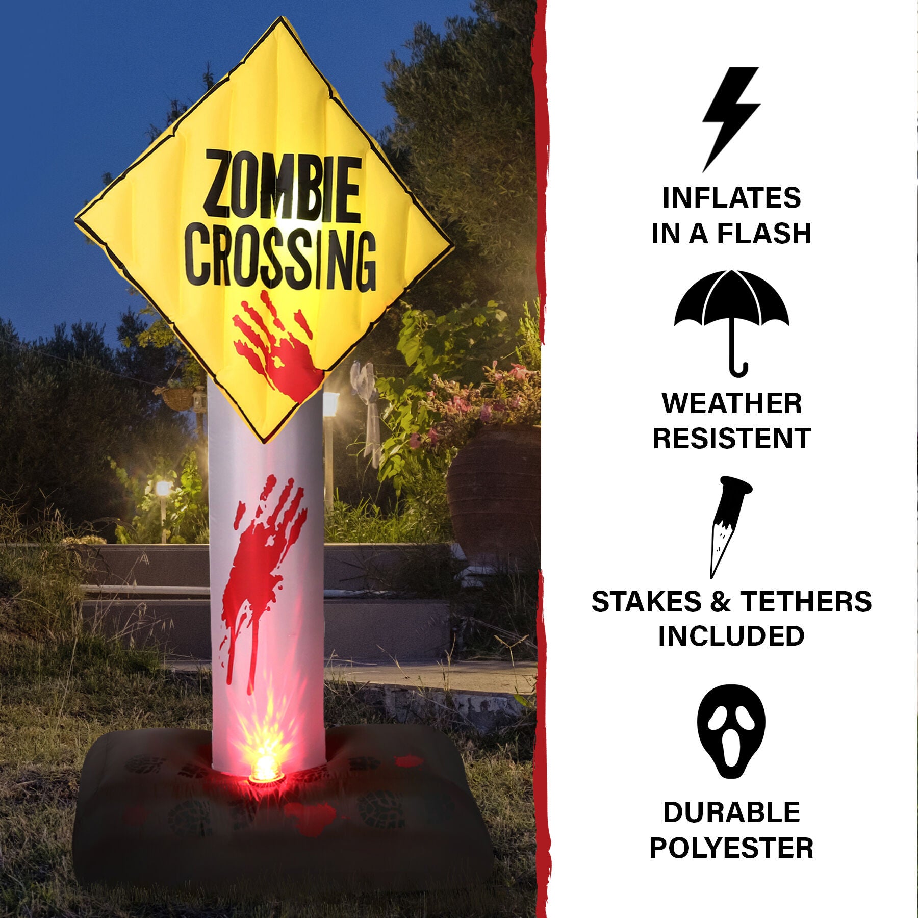 Haunted Hill Farm - 6-ft. Prelit Inflatable Zombie Crossing Sign - Yellow