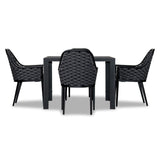 Harmonia Living - Parlor 5 Piece Dining Set - Black | 1 Staple 4-Seater Square Dining Table - Black | 4 Parlor Dining Arm Chairs - Black | Fabric Sunbrella | HL-PAR-BK-5DS