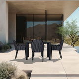 Harmonia Living - Parlor 5 Piece Dining Set - Black | 1 Staple 4-Seater Square Dining Table - Black | 4 Parlor Dining Arm Chairs - Black | Fabric Sunbrella | HL-PAR-BK-5DS