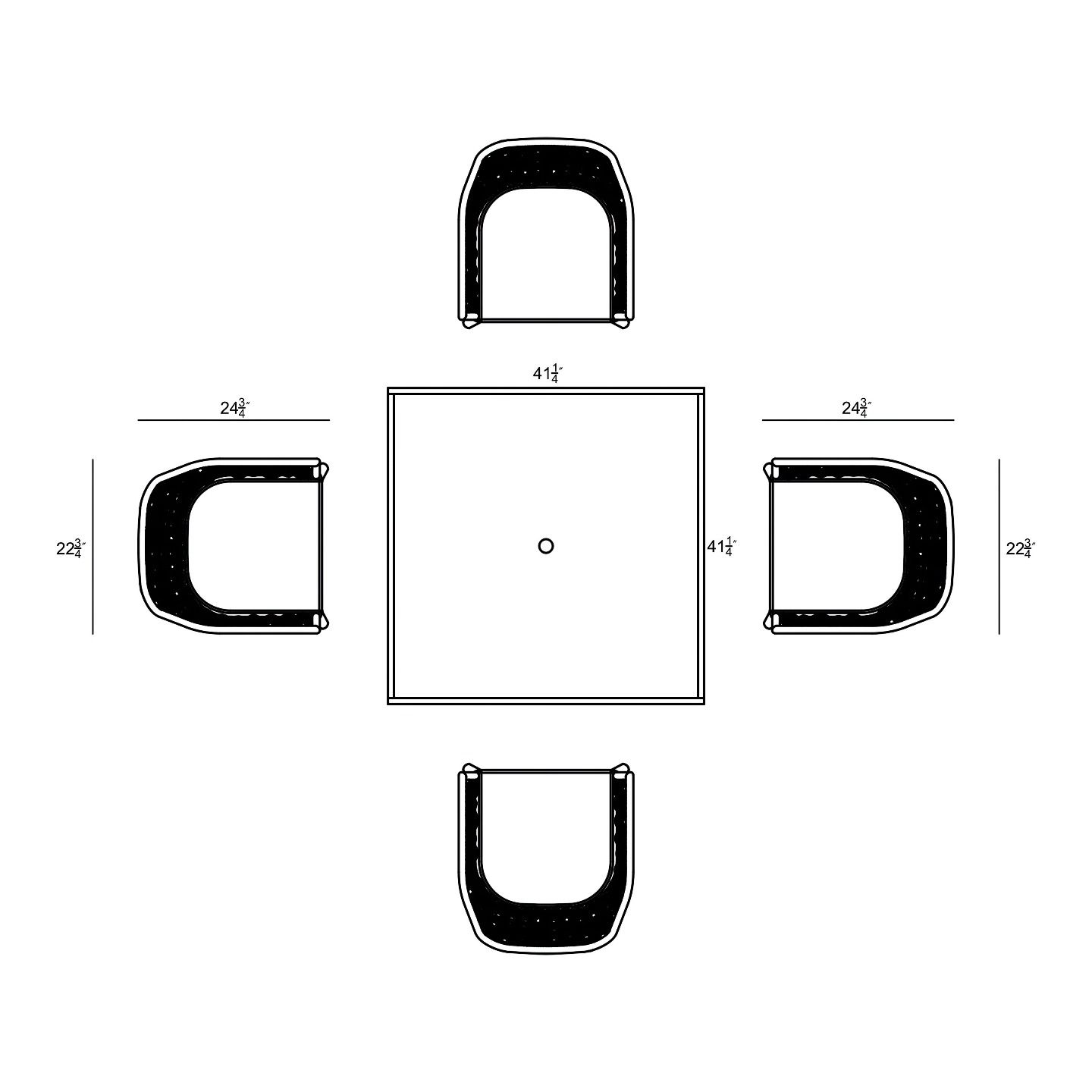 Harmonia Living - Parlor 5 Piece Dining Set - Black | 1 Staple 4-Seater Square Dining Table - Black | 4 Parlor Dining Arm Chairs - Black | Fabric Sunbrella | HL-PAR-BK-5DS