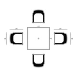 Harmonia Living - Parlor 5 Piece Dining Set - Black | 1 Staple 4-Seater Square Dining Table - Black | 4 Parlor Dining Arm Chairs - Black | Fabric Sunbrella | HL-PAR-BK-5DS