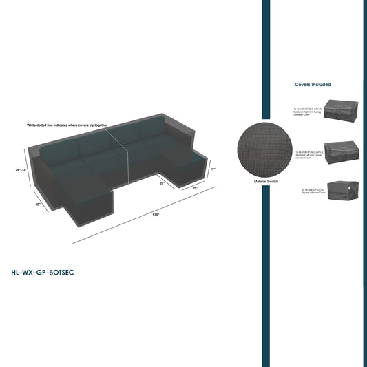 WeatherX Covers For 6 Piece Sectional with Ottoman Set - HL-WX-GP-6OTSEC