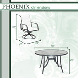 Hanover - Phoenix 5-piece 4 Alum Sling Swivel Rockers, 48" Round Glass Dining Table