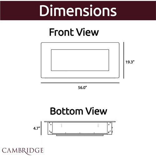 Cambridge - 56" Wall Mount Electronic Fireplace with Logs - Black