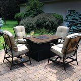 Hanover - Traditions 5 piece: 4 Deep Seating Rockers and Woven Fire Pit with Wood Tile Top - TRAD5PCWVFP-WG