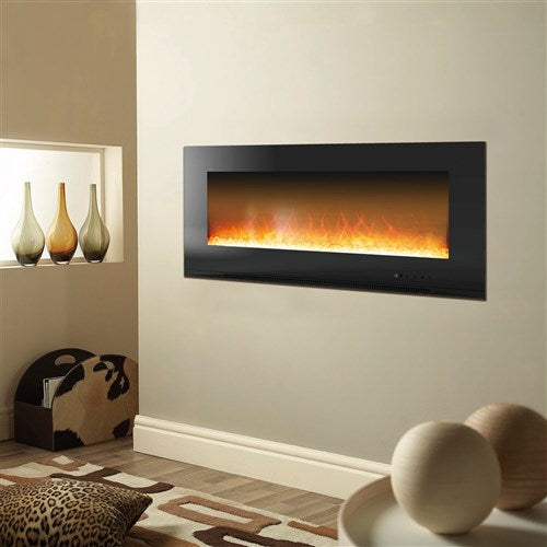 Cambridge - 56" Wall Mount Electronic Fireplace with Crystal Rocks - Black