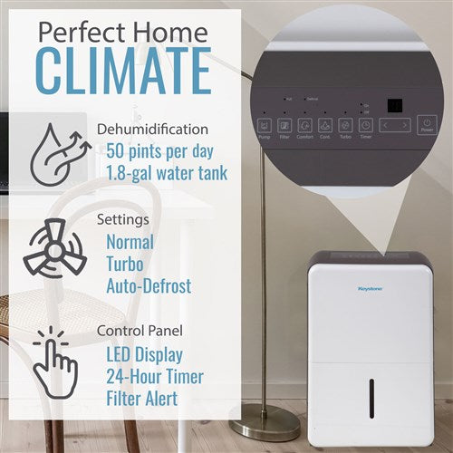 KEYSTONE - 50 Pint Dehumidifier with Built-in Pump, Energy Star Most Eficient | KSTAD506PE