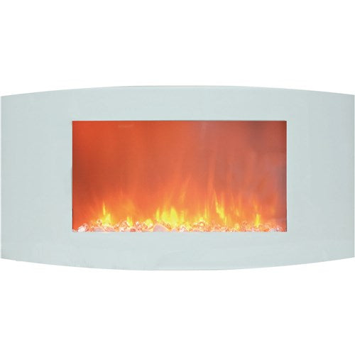 Cambridge - 35" Curved Wall Mount Electronic Fireplace with Crystal Rocks - White