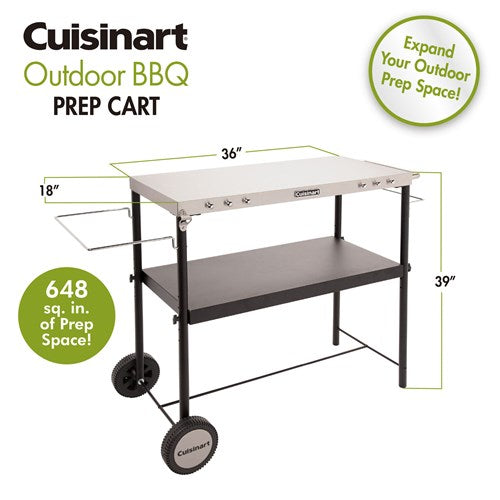 Cuisinart Grill - Outdoor BBQ Prep Table 36" x 18" Storage Shelf, Paper Towel Holder - CPT-200
