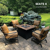 Hanover - Summer Nights 5 piece: 4 cushion rockers, woven fire pit with wood tile top - SUMMR5PCWVFP-WG