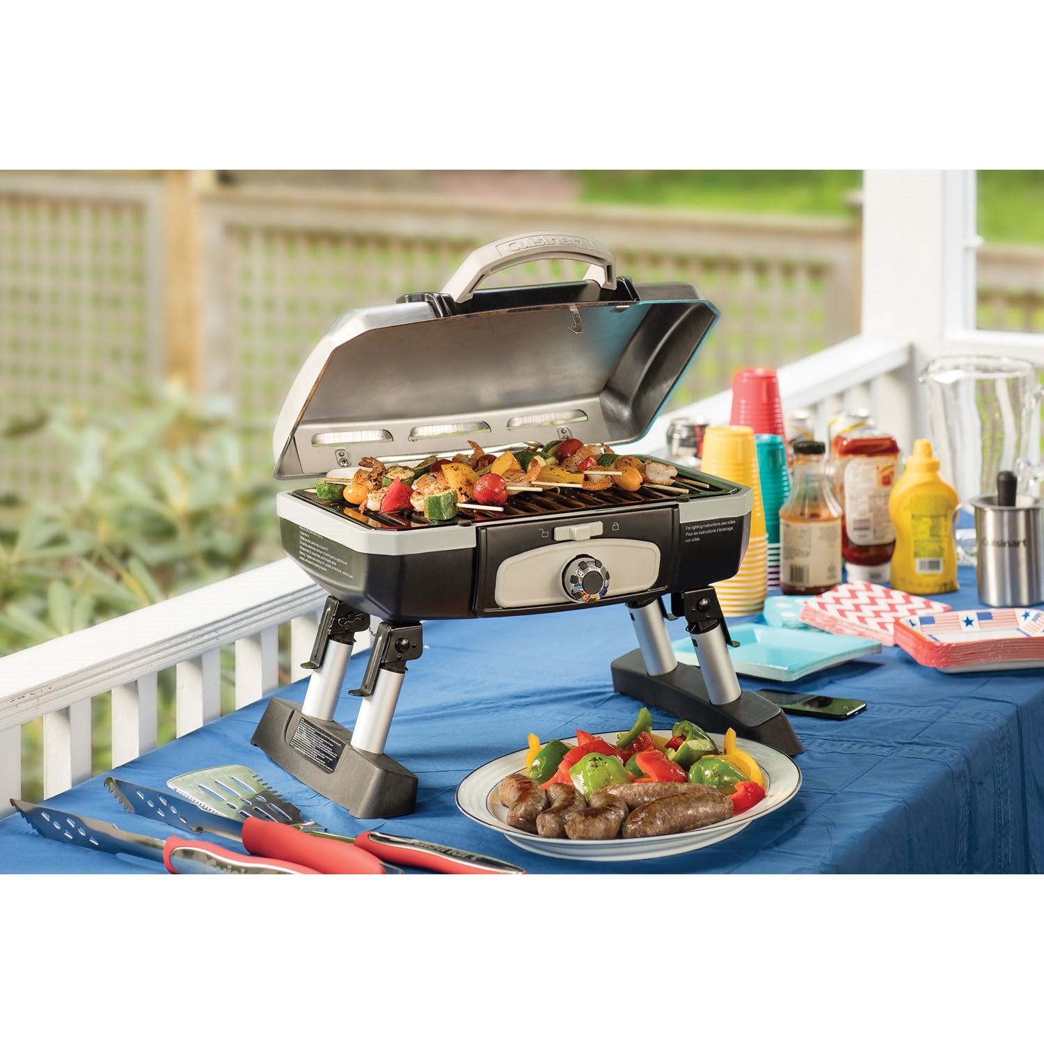 Cuisinart Petit Gourmet Portable Tabletop Outdoor LP Gas Grill in Silver/Black