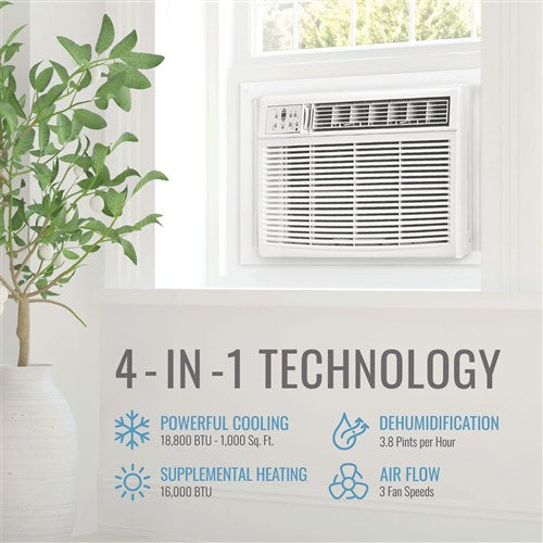 Keystone 18,500/18,200 BTU 230V Window/Wall Air Conditioner with 16,000 BTU Supplemental Heat Capability