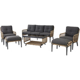 MOD Furniture - Pasadena 6-Piece Wicker Outdoor Patio Conversation Set with Gray Cushions, Ottomans and Coffee Table | PAS6PC-CHR