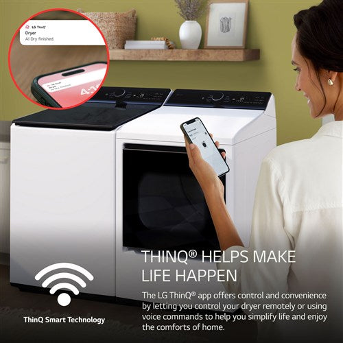 LG - 7.3 CF Electric Dryer, Wi-Fi, Easy Load, AI Sensor Dry - DLE8400WE