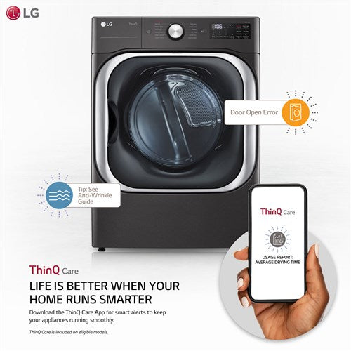 LG - 9.0 CF Mega Capacity Electric Dryer with Sensor Dry, Turbo Steam - DLEX8900B