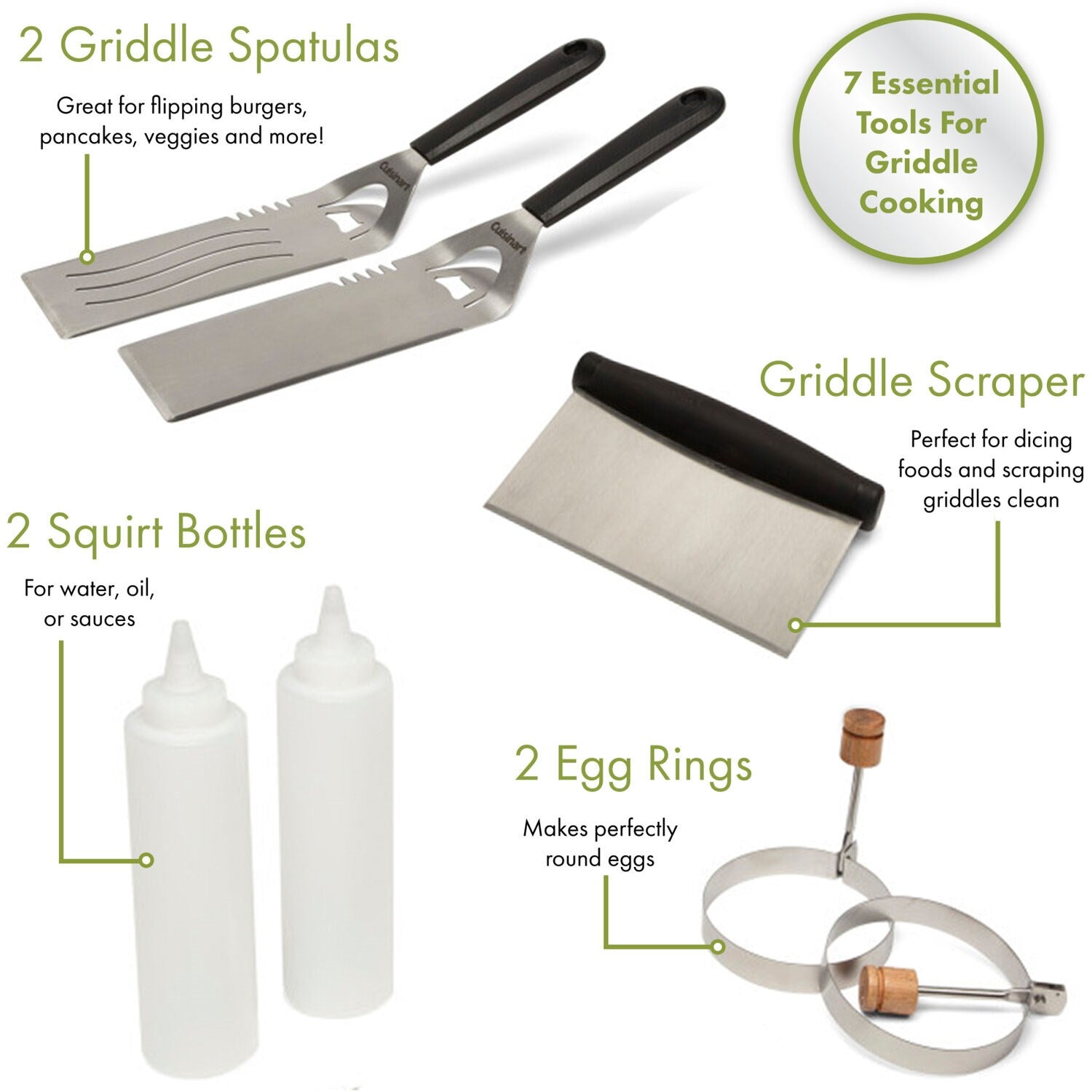 Cuisinart Grill - 7 Pc Griddlin Kit Incl 2 Spatulas, 2 Squirt Bottles, 2 Egg Rings, Scrape - CGS-507