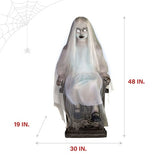 Haunted Hill Farm - Motion-Activated Sitting Tombstone Girl by Tekky, Premium Talking Halloween Animatronic, Plug-In or Battery