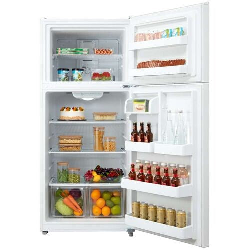Midea - 18 CF Top Mount Refrigerator, Glass Shelves, Ice Maker Ready, ESTAR - MRT18S3AWW