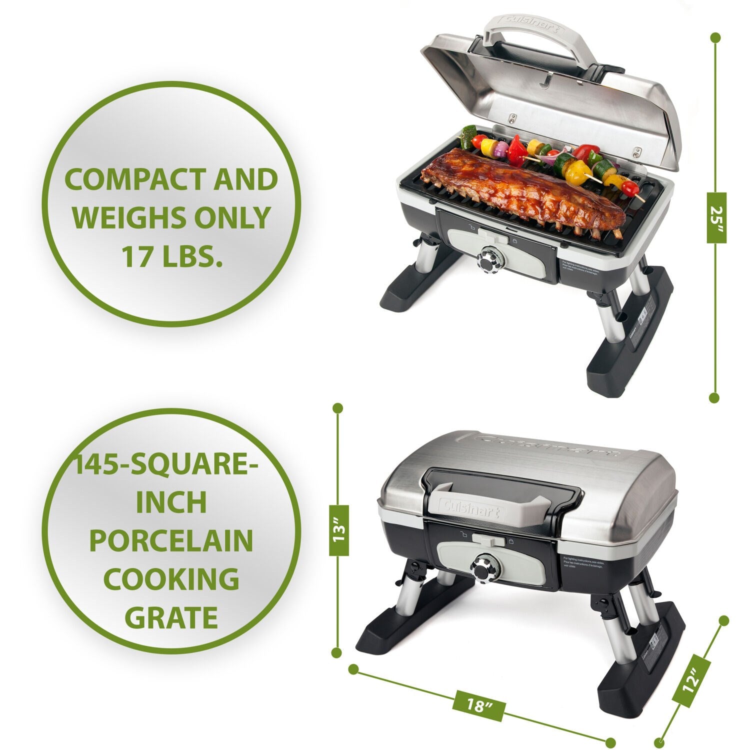 Cuisinart Petit Gourmet Portable Tabletop Outdoor LP Gas Grill in Silver/Black