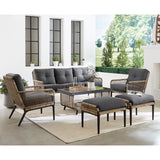 MOD Furniture - Pasadena 6-Piece Wicker Outdoor Patio Conversation Set with Gray Cushions, Ottomans and Coffee Table | PAS6PC-CHR